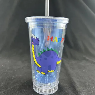 16oz Gradient Color Led Double Wall Cup Light up Luminous Drink Cup New Design Unicorn Led Glasses Dinosaur Design With Straw