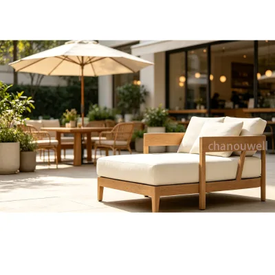 Beautiful Design Teak Wood Outdoor Sunbed Furniture Outdoor Coffee Shop With Umbrella Sunlounger Chair For Outdoor Enjoyment