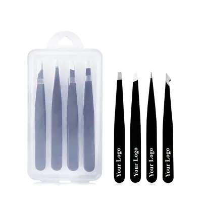 Wholesale Customized Stainless Steel Tweezers Eyebrow Black Eyebrow Tweezer With Flat Tip