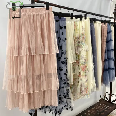 YongLiJia Used Long Skirt Puffy Tulle Skirt Elegant Vintage Elegant for Women Casual Midi Skirt Second Hands Dress