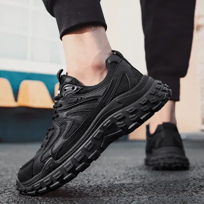 Men's New Black Anti-Slip Sports Shoes for Work and Leisure Durable Rubber Insole Comfortable Upper Position