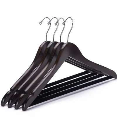 Wholesale Wooden Hanger Top Hanger Walnut Color Wood Hangers with Velvet Pant Bar