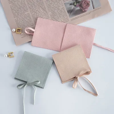 Microfiber Jewelry Pouch Earring Bag Luxury Small Gift Bow Tie Bag for Bracelet Necklace Storage Envelope Style With String