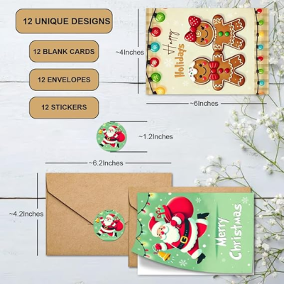Merry Christmas Greeting Card Handmade Card Handicraft Festival Greeting Gift Card with Sticker for Christmas Holiday