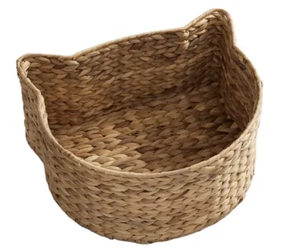 Big Cat Shape Water Hyacinth Basket Plant Hand Woven Box Firewood Basket