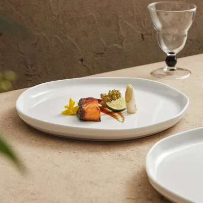 Factory Plate Dish Plate Household Flat Plate Light Luxury High-end Feel Ceramic Irregular Western Plate Steak Pasta Plate