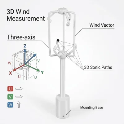 High Accuracy 3D Ultrasonic Anemometer Three Axis Wind Speed Wind Direction Sensor with 4G MQTT for Meteorological Monitoring