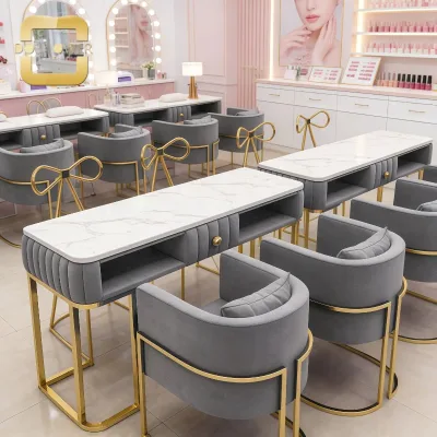 Double Luxury manicure table nails table salon manicure furniture table with lamp and chair of hot selling for nail salon