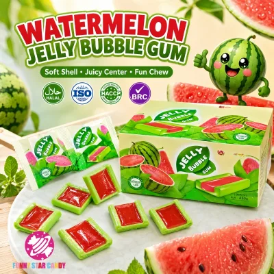 Manufacturer Custom Watermelon Flavor Jelly Bubble Gum Wholesale Fruity Sandwich Chewing Gum for Kids
