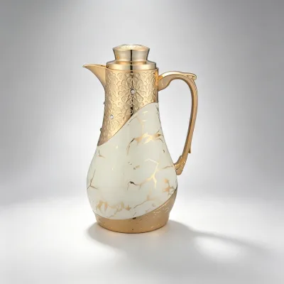 Gold Plated Glass Liner Vacuum Dallah Pot Metal Shell, Ramadan Iftar Muslim Coffee Pot for Family Gatherings