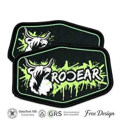 Wholesale Custom Square Woven Fabric Embroidery Patches with for Merrow Boarder for Clothing Hats Small Personalized Design