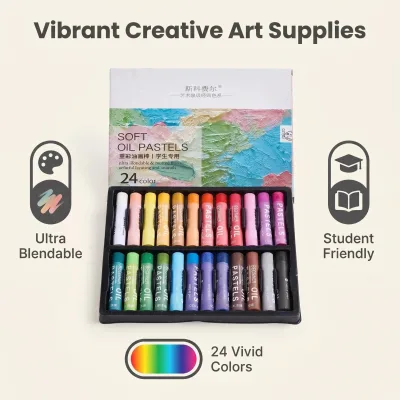 Professional 24 Colors Ultra Blendable Soft Oil Pastels Kit Muted Tones Creamy Heavy Color Drawing Pens for Artists and Students