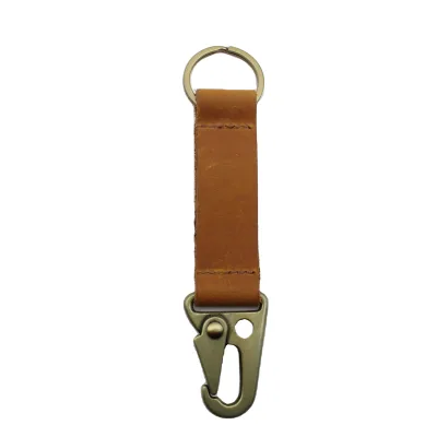 Vintage Crazy Horse Leather Keychain Antique Brass Carabiner Clip Metal Key Ring Outdoor Daily Carry Custom Logo Key Holder