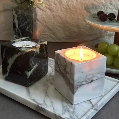 Arabescato White Marble Candle Stand Home Decor Natural Stone Candle Holder Stand Decorating Marble Candle Holder