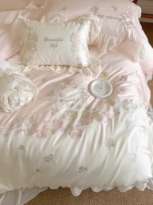 Multi-color Embroidery Cotton Bedding Set Breathable Skin-friendly for Hotel & Home Use