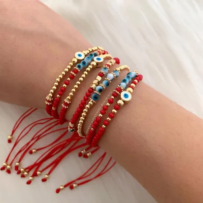 Red String Evil Eyes Bracelet 18K Gold Plated Beads Crystal Beads Bracelet bule Eye charm Bracelet