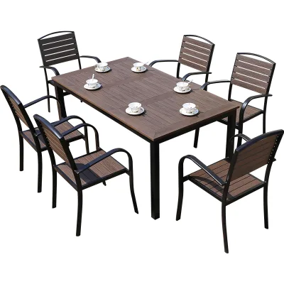 Outdoor Plastic Wood Table and Chair Combination Courtyard Outdoor Leisure Antiseptic Wood Balcony Garden Coffee Shop