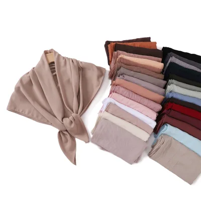 Fashionable Solid Color Soft Breathable Wrinkles Square Scarves High Quality Polyester Jersey Hijab Elastic Muslim Four Seasons