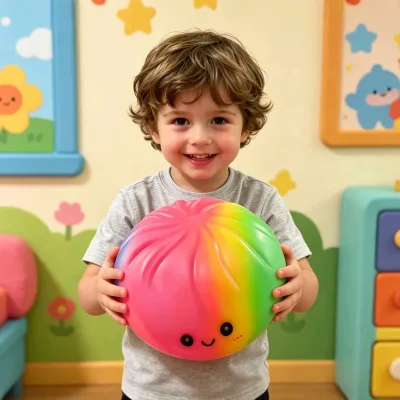 In-stock Cross-border Bestseller 25cm Oversized Faux Gradient-color rainbow Thermoplastic Rubber Steamed Bun Squishy Steamer Toy