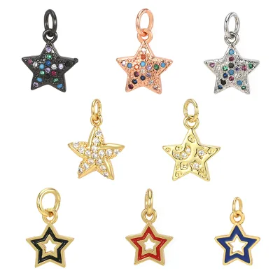 Bulk Manufacturer 18K Gold Plated Enamel Star Charms Micro Pave CZ Little Star Pendants for DIY Minimalist Jewelry Making