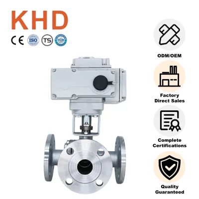 KHD High Temperature 3 Ways 3 Piece 316 304 Valve Stainless Steel Electric Motorized Actuated Ball Valve