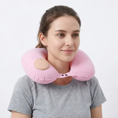 Soft Touch Flocked PVC U Shape Inflatable Travel Neck Pillow Skin Friendly Portable Air Cushion Blow up Headrest for Airplane