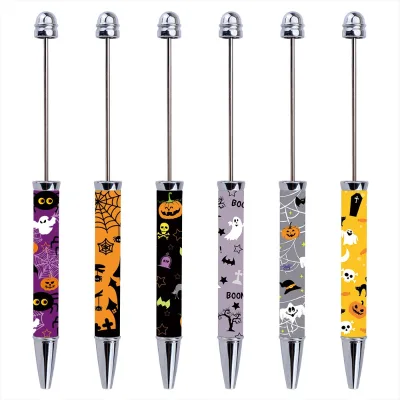 Stock Beadable Plastic Ballpoint Pen Customized Printed Focal Stationery Halloween Pens Promotional Pen