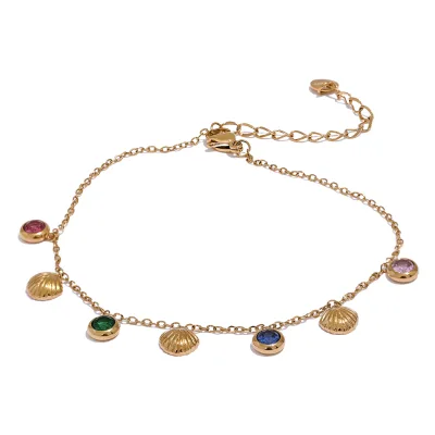 16k Gold Stainless Steel Gold Thin Chain Colorful Anklet Summer Fashion Simple Diamond Anklet