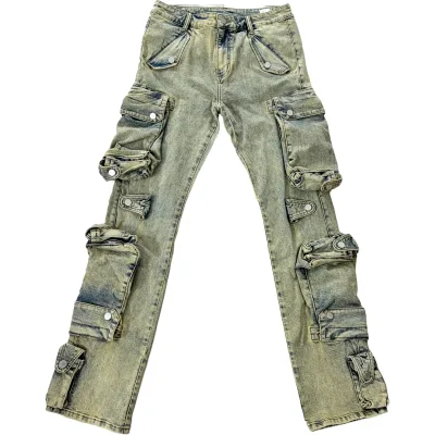 High Street Pocketed Y2k Jeans Men's Acid Washed Denim Straight Jeans Custom Pants for Men