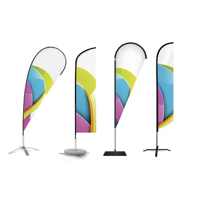 Custom Logo Banner Outdoor Beach Flag With Aluminum Pole Car Wash Ads Flying Banner Feather Teardrop Rectangle Beach Flag Banner