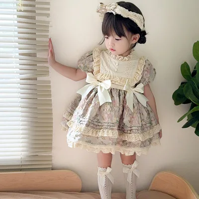 Soft Breathable Voile Material Hand Gathered Panel Knee Hem Daily Play Bulk Wholesale Children Voile Dress
