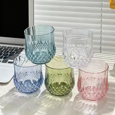220ml European Luxury for Flute Embossed Plastic Handleless Wedding Party Stem Glass Red Wine Glass