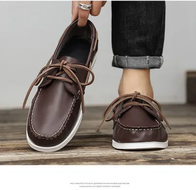 Men's Plus-size Boat Shoes Stylish and Comfortable Hand-stitched Genuine Leather Loafers