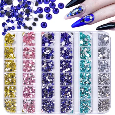 12grid Box Resin Acrylic Color Mixed Flat-Back Rhinestones Nail Art Decorations, Violent Bear DIY Stick-On Rhinestones