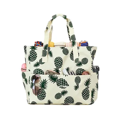 Multi Functional Outdoor Travel Durable Canvas Tote Bag Rope Handle Zipper Closure High Capacity Storage Beach Bag 42x38x14cm
