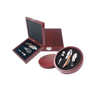 Excellent Cork Screw Red Wine Wood Corkscrew Pourer and Stopper Wooden Box Kit 3Pcs Bar Accessories Wine