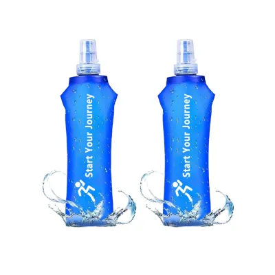 TPU Soft Flask Collapsible Water Bottle 500ml Free Silicone Bite Valve Foldable Sports Water Pouch for Outdoor Sports Hydration