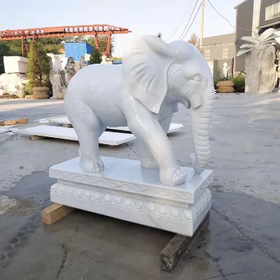 Large Outdoor Garden Decoration Custom Size Hand Carved White Gate Elephant Statue