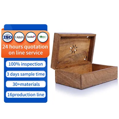 Wood Decorative Wooden Box with Hinged Lid Wooden Storage Box, Decorative