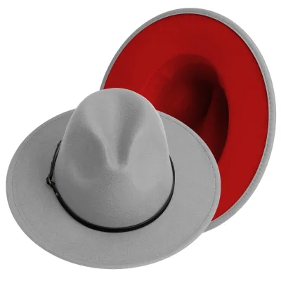 New Wholesale High Quality Red Bottom Two Tone Colors Stiff Wide Brim Fedora Hat for Women Men Fashion Dress Fedora Hats