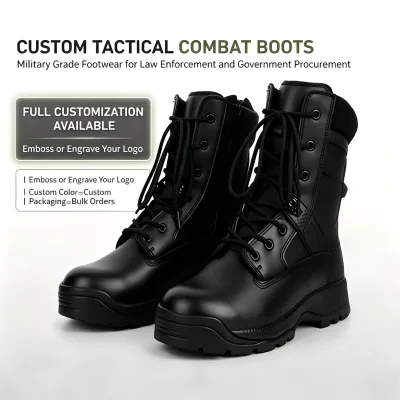 High Top Black Leather Waterproof Breathable Tactical Boots Anti Slip for Men Work Safety Use, OEM ODM Custom, ISO CE