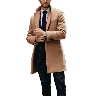 2022 New Design Custom High-end Business Men's Long Leisure Trench Coat Men's Casual Jacket Blended Long Coat