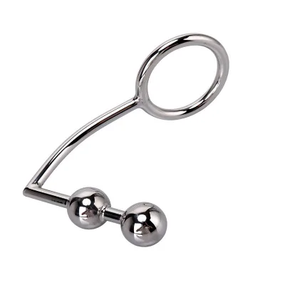 BDSM Sex Toys Dual Ball Butt Plug Penis Ring Stainless Steel Anal Hook With Cock Ring