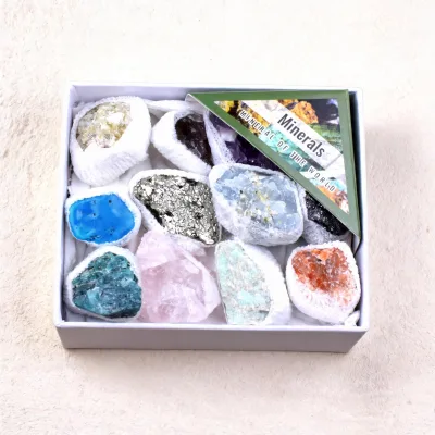 Wholesale Mineral Geology Popular Science Teaching Materials Gemstone Mixed Color Natural Raw Stone Aura Crystal Gift Box Set