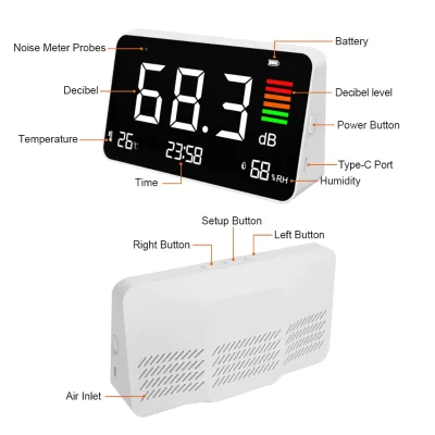 DM219N USB-C Charging Desktop Decibel Meter 0.1 DB Resolution A-Weighting Filter Supports Data Log Download High-Precision