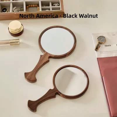 Beauty Salon Solid Wood Glass Vintage Handheld Makeup Mirror Classical Design Portable Womens Vanity Mirror