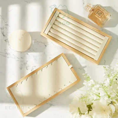 Premium Bamboo Ring Display Tray Multi-Purpose Necklace Ring Organizer Professional Jewelry Box