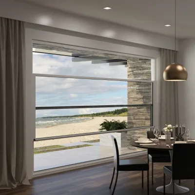 Panoramic View Oversized Aluminum Glass Automatic Soundproof House Commercial Guillotine Electric Vertical Sliding Window