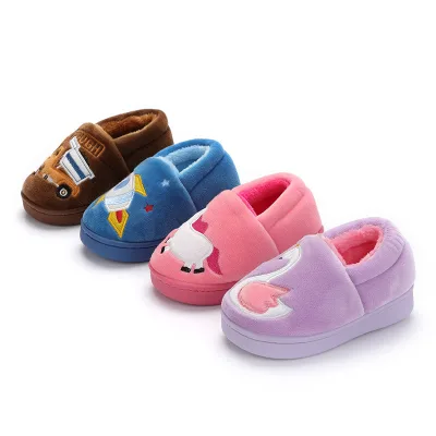 Unisex Winter Indoor Home Cotton Shoes for Babies Warm Cartoon Embroidery Plush Cover Anti-Slip for Boys and Girls