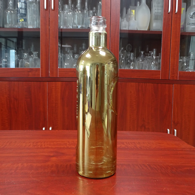 Electroplated gold vodka mezcal 750ml glass bottle emtpy for alcohol